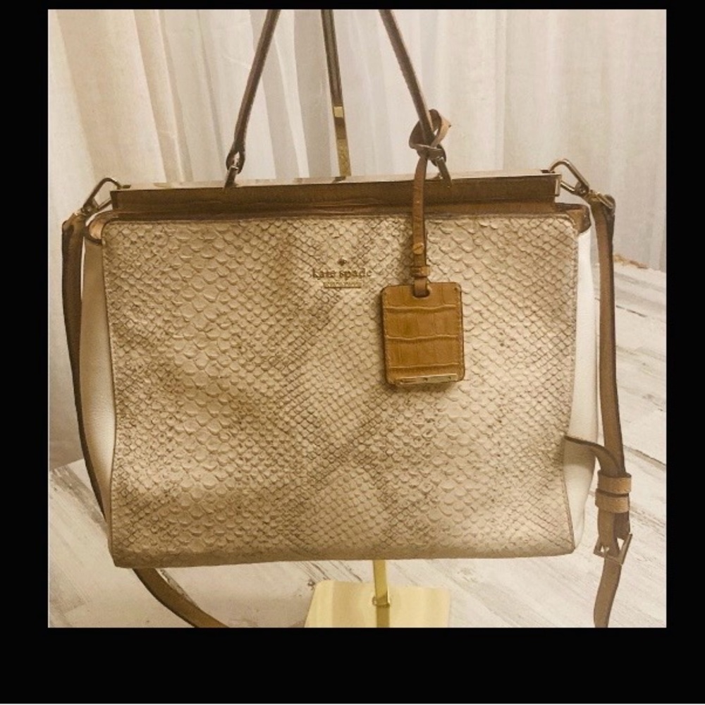 Genuine Kate Spade NYC Pembrey Place Angelika Leather Cream and Tan Handbag